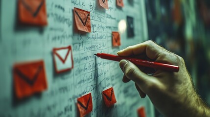 Leinwandbilder - Hand sketching Email Concept with red marker on transparent wipe board : Generative AI