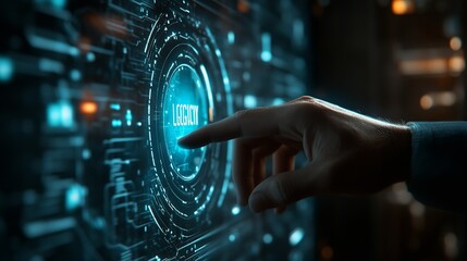 Aufkleber - Businessman using virtual touch screen presses inscription LEGACY SYSTEM Legacy Systems Business Technology Interoperability Upgrade concept : Generative AI