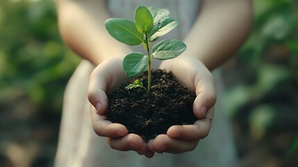 hands holding young plant with soilWorld environment day and sustainable environment concept Mom and her child girl plant sapling tree Teamwork protecting and reduce global warming ear : Generative AI