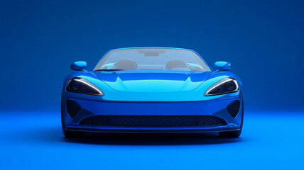 Generic sleek blue sports car front view blue on matching background