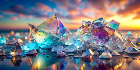 Canvas Print - iridescent ice crystals at sunrise