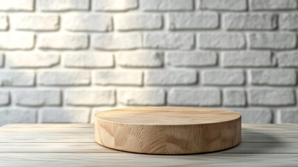 Aufkleber - Empty wooden pedestal on kitchen table before white brick wall : Generative AI