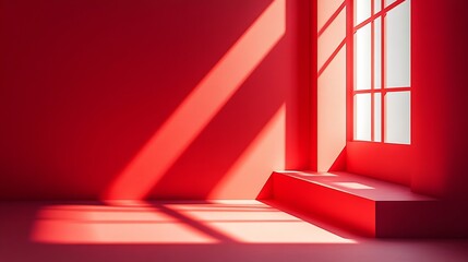 Poster - Abstract red studio background for product presentation Backdrop with shadows of window for display product : Generative AI