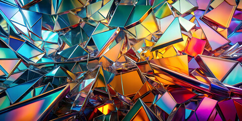 Canvas Print - prismatic chaos: an explosion of iridescent triangles and multifaceted gems in vibrant hues of teal,