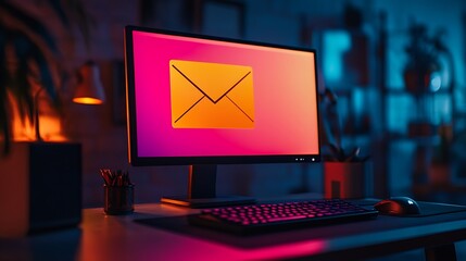 Fototapete - Computer Monitor screen concept of inbox email : Generative AI