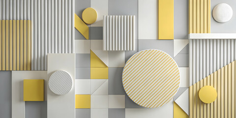 Wall Mural - Abstract Geometric Composition: Yellow and Gray 3D Shapes 