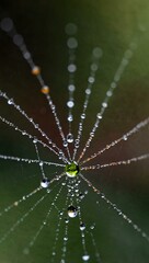 Wall Mural - Colorful water droplets on a spider web.
