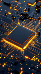 Leinwandbilder - Semiconductor marvel: glowing cpu chip driving innovation in technology and computing, connecting systems in the digital age