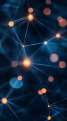 Aufkleber - Futuristic abstract network nodes with glowing lines creating a shape on a dark blue background