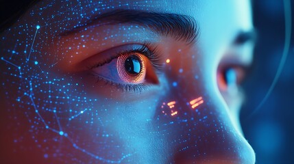 Aufkleber - Deepfake  concept Facial tracking detection and recognition technology cyber security system concept : Generative AI