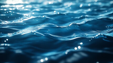 Aufkleber - Blue textured background of waves with ripples on the water Closeup selective focus defocus : Generative AI
