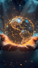 Aufkleber - Scientist holding glowing earth with network connections, representing global communication and technology