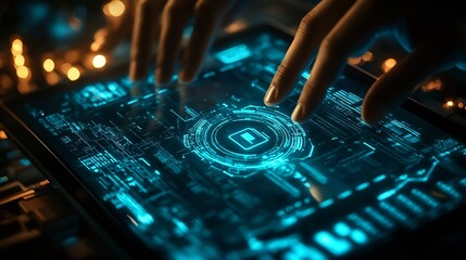 Fototapete - Cyber security network Cybersecurity system technology Businessman protecting data personal information encryption digital padlock on tablet and virtual interface Data protection priva : Generative AI