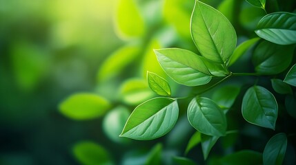 Fototapete - Nature of green leaf in garden at summer Natural green leaves plants using as spring background cover page greenery environment ecology wallpaper : Generative AI