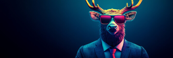 Canvas Print - A deer in a suit and sunglasses stares intensely at the camera.