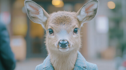 Canvas Print - A cute deer fawn looking directly at the camera.