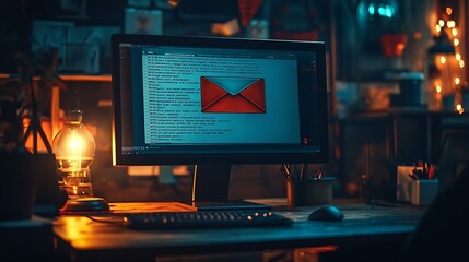 Fototapete - Computer Monitor screen concept of inbox email : Generative AI