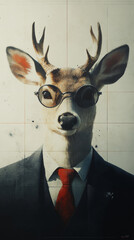 Wall Mural - A deer in a suit and glasses, looking sharp.