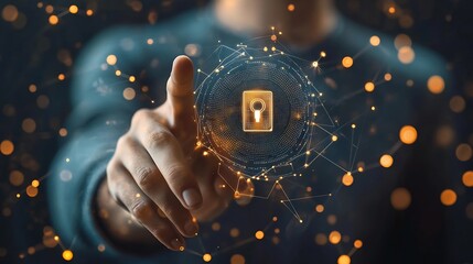 Leinwandbilder - Know your customer KYC concept Businessman touching identity verification symbol for Increase financial security and access personal financial data Biometrics security : Generative AI