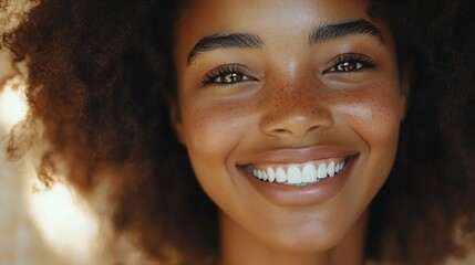 Wall Mural - Beautiful african american woman face close up  teeth smile happy positive : Generative AI