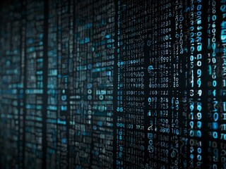 digital background featuring blue binary code, emphasizing data technology and cybersecurity.