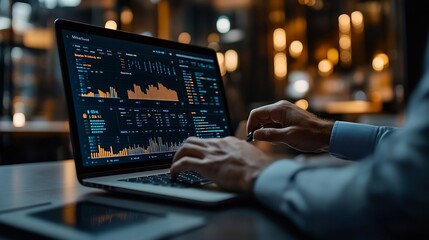 Fototapete - Enterprise Resource Planning Document management and businessgrown data report concept Businessman use laptops and select business data folders financial information businessgrown grap : Generative AI