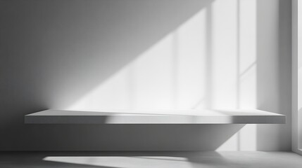 Leinwandbilder - White abstract empty corner blank table studio shot empty table white podium with spotlight and bright minimal background plaster bright white and gray wall and white table stage backg : Generative AI