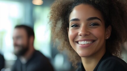 Fototapete - Happy business people smile during a planning meeting in a startup marketing agency office Diversity collaboration and teamwork in a healthy work environment in an international advert : Generative AI