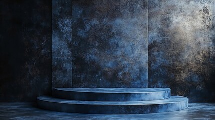 Aufkleber - Black and blue abstract cement step wall or podium and studio room  interior texture for display products wall background : Generative AI