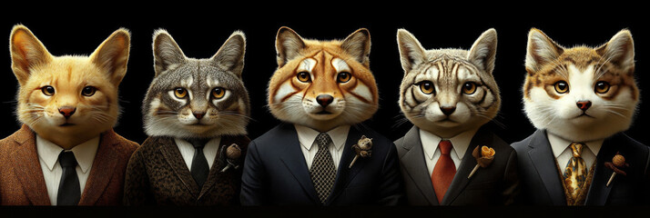 Sticker - Five cats in suits, a humorous take on business.