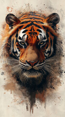 Sticker - Close-up portrait of a tiger with a watercolor effect.