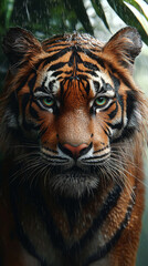 Sticker - Close-up of a tiger's face in the rain.