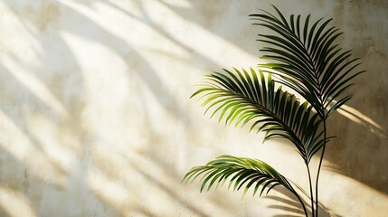 Leinwandbilder - Minimal product placement background with palm shadow on plaster wall Luxury summer architecture interior aesthetic Creative boho concept home product platform stage mockup : Generative AI