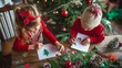 © Daria Lukoiko - Two children are busy drawing christmas cards, surrounded by festive decorations and the warm glow of the christmas tree. The scene evokes the joy and creativity of the holiday new year season