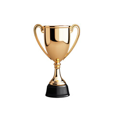 golden trophy cup with elegant handles standing on a black base, isolated on a transparent backgroun