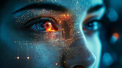 Leinwandbilder - Deepfake  concept Facial tracking detection and recognition technology cyber security system concept : Generative AI