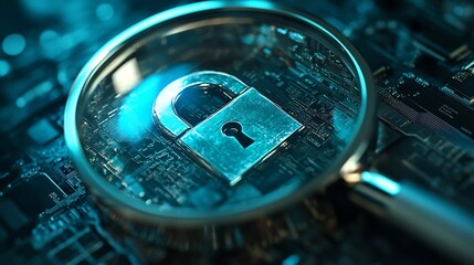 Leinwandbilder - Magnifying Glass Focusing on Padlock and User Login Interface for Online Security and Protection topics on data security online protection and user safetydigital privacy and secure log : Generative AI