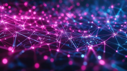 Abstract technology network with vibrant, glowing connections in a dark digital space