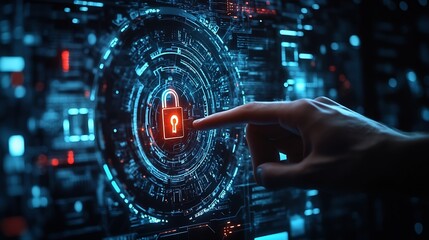 Poster - Cyber security network Cybersecurity system technology Businessman protecting data personal information encryption digital padlock on tablet and virtual interface Data protection priva : Generative AI