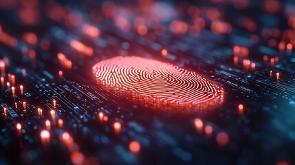 Leinwandbilder - Using fingerprint indentification to personal data access Biometrics security Ekyc innovation technology concept : Generative AI
