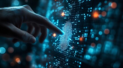 Leinwandbilder - Cyber security and data protection Businessman fingerprint scanning to access business data with ai and network connection Biometric security technology data encryption network securit : Generative AI