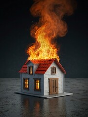 Wall Mural - Fire insurance concept with a house shielded from flames in 3D.