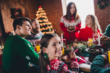 Poster - Photo of group family members gather celebrate christmas dinner table apartment indoors