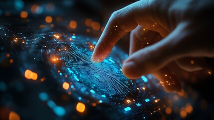 Leinwandbilder - businessman scan fingerprint biometric identity and approval concept of the future of security and password control through fingerprints in an immersive technology future and cyberneti : Generative AI
