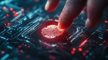 Poster - biometric fingerprint scan provides security Cyber protection Internet technology Data Security : Generative AI