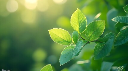 Fototapete - Nature of green leaf in garden at summer Natural green leaves plants using as spring background cover page greenery environment ecology wallpaper : Generative AI