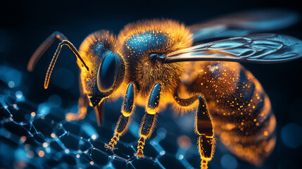 Close-up of a bee with a golden glow.