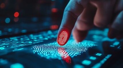 Leinwandbilder - Businessman scan fingerprint biometric identity and approval Secure access granted by valid fingerprint scan Business Technology Safety Internet Network Concept : Generative AI
