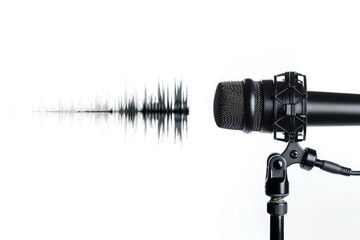 Microphone with sound wave, illustration of audio recording process