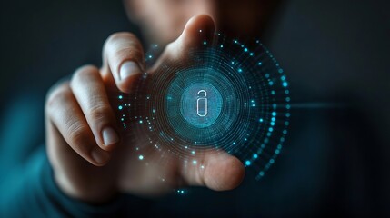 Poster - Know your customer KYC concept Businessman touching identity verification symbol for Increase financial security and access personal financial data Biometrics security : Generative AI